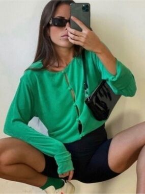 With Jean Carie Cardi Juicy Green Size Medium Top